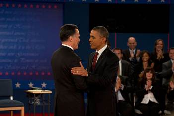 President Obama and Mitt Romney at earlier debate
