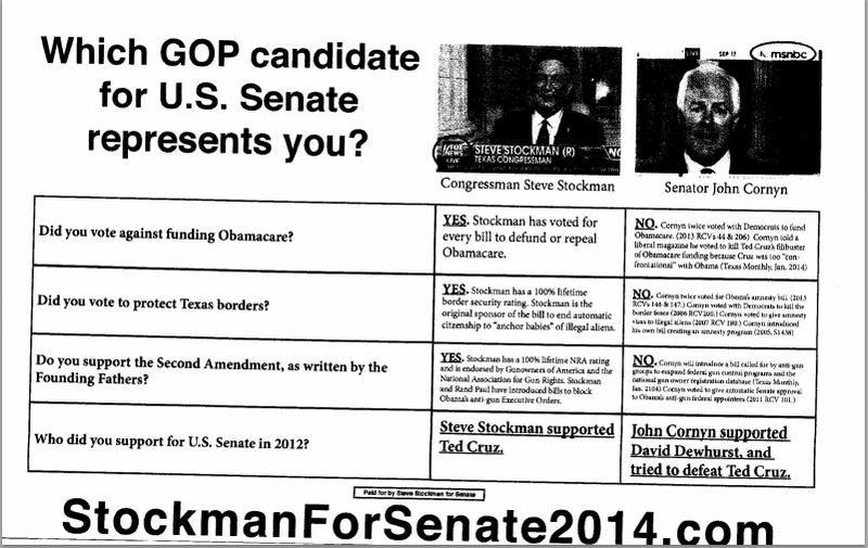 A campaign scorecard from the Steve Stockman for Senate campaign