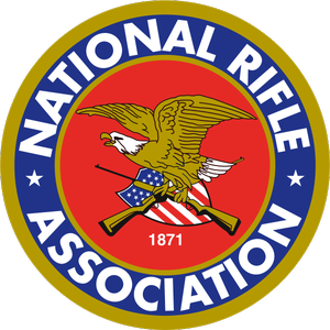 The badge of the NRA showing an eagle, flag and rifles