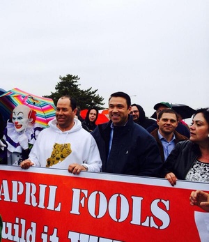 A deleted image from Rep. Michael Grimm, R-N.Y., that shows him marching with a creepy clown.