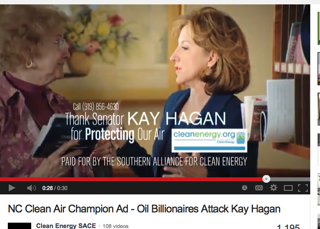 Screenshot from an ad from the Southern Alliance for Clean Energy backing Sen. Kay Hagan (D-NC).
