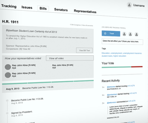 Wireframe of a bill page on OpenCongress
