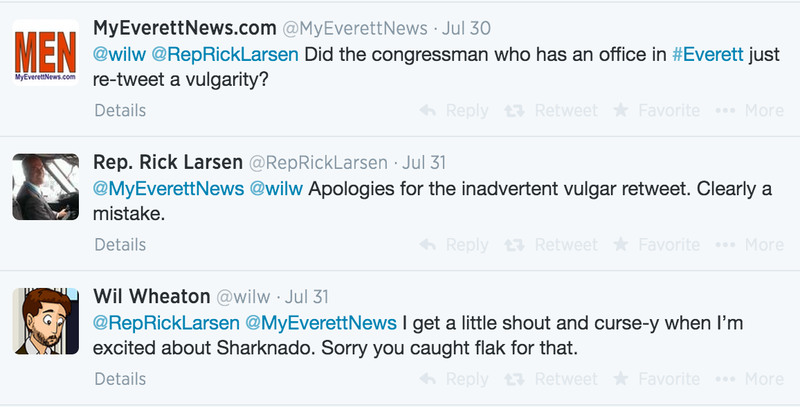 A series of tweets about a recent deletion caught by Politwoops from Rep. Rick Larsen, D-Wash.