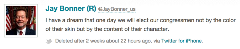 A deleted tweet from Jay Bonner, a Republican challenger in Florida's 20th District.