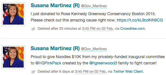 Two deleted tweets archived by Politwoops from the official account of Gov. Susana Martinez, R-N.M.