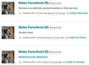 A deleted tweet along with explanations from the official Twitter account of Rep. Blake Farenthold, R-Texas.