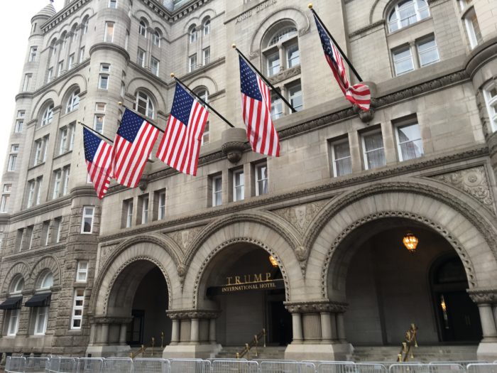 American flags flying outside of Trump International Hotel in Washington DC. December 12, 2016.