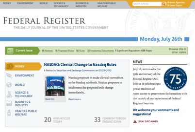 screenshot of the new federal register site