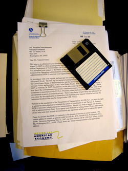 A response to a FOIA request on a 3.5" floppy disk.