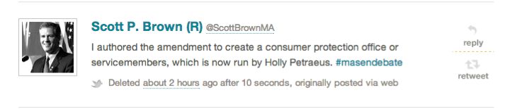 Scott Brown's deleted tweet
