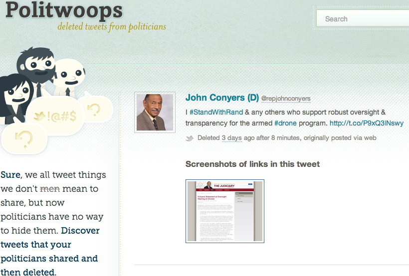 Rep. John Conyers deletes a tweet supporting Sen. Rand Paul's filibuster: 