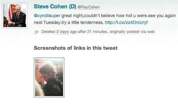Sunlight Foundation's Politwoops catches deleted tweet from Rep. Steve Cohen (D - TN)