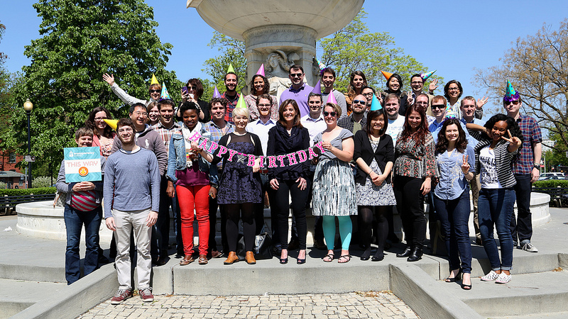 The staff of the Sunlight Foundation wish the Sunlight Foundation a happy seventh birthday at the Dupont Circle fountain.