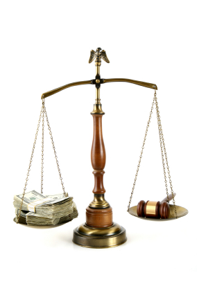images of the scales of justice with cash and gavel