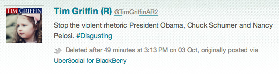 Rep. Tim Griffin, R-Ark., deleted tweet archived by Politwoops: 