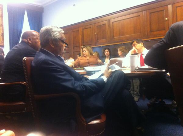Rep.  Linda T. Sánchez's account shares an image from inside a Ways and Means Caucus meeting.