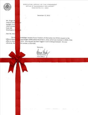 IMAGE of response to Sunlight FOIA request with a red bow attached.