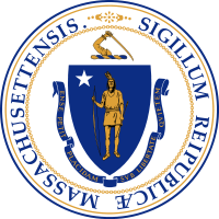 The seal of Massachusetts, depicting a Native American holding a bow.