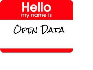 Nametag reading, "Hello, my name is Open Data."