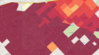 An image of a map showing percent black by block in Philadelphia