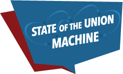 The logo for the Sunlight Foundation's State of the Union machine with two speech bubbles and a series of arrows.