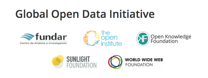 Logos for all the groups in the Global Open Data Initiative displayed.