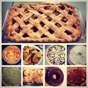 a collage of nine different pies