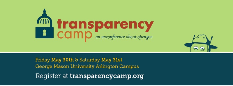 A TransparencyCamp logo, with a robot and dates for the event.