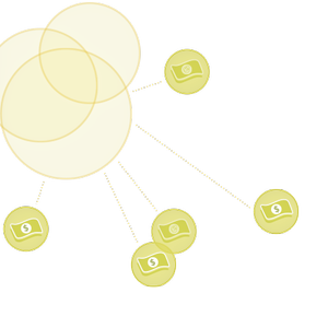 The Sunlight logo of three yellow spheres connected to bubbles of money.