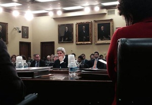 A photo deleted from the Twitter account of Rep. Barbara Lee, D-Calif., of Secretary of State John Kerry seen from behind the dais as he speaks at a committee hearing.