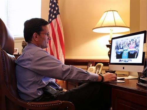 House Majority Leader Eric Cantor, a Republican from Virginia, sits at his desk viewing a computer screen.