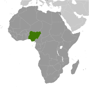Map of the African continent with Nigeria located in green in the eastern crook