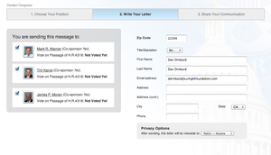 Screenshot of OpenCongress' contact-your-reps tool