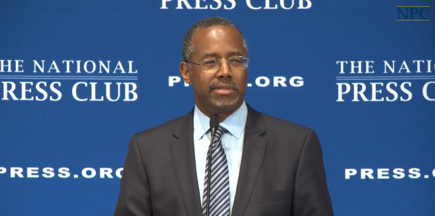 A picture of Dr.Ben Carson speaking about his new book at the National Press Club