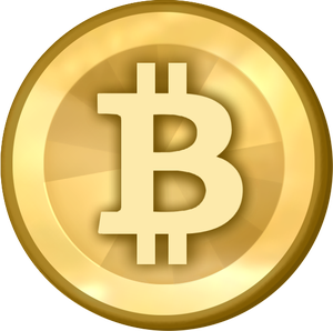 The logo of the Bitcoin currency: a capital "B" with two vertical slashes