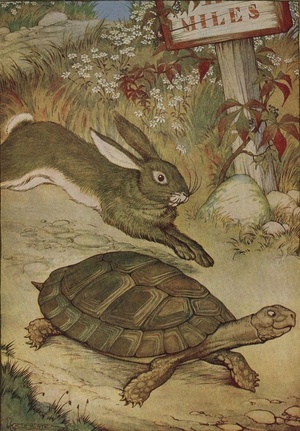 Illustration of the race between the tortoise and the hare.