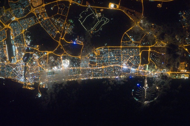 Image of a light-up city grid at night