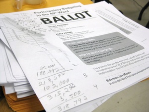 An image of a copy of a participatory budgeting ballot from Chicago.