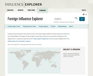 Image of world map on home page of Foreign Influence Explorer