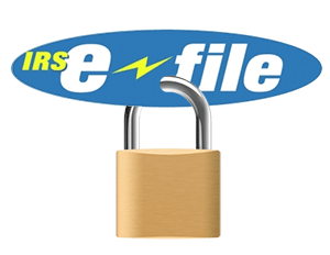 IRS e-file logo with a lock through it