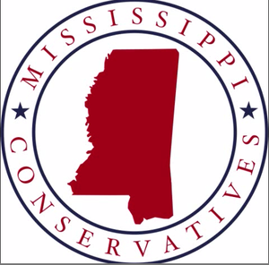The logo of Mississippi Conservatives - an outline of the state in red