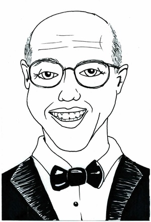 Line drawing of Jeffrey Katzenberg wearing tuxedo