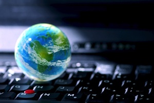 A picture of the Earth on a keyboard.