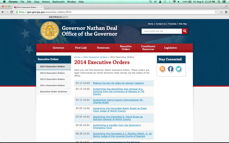 2014 Executive Orders from Georgia Governor Nathan Deal's website