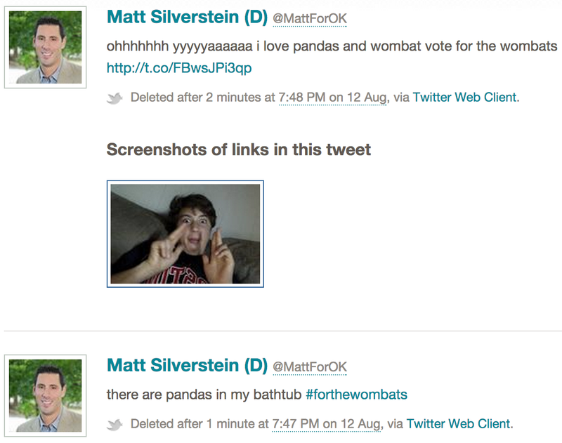Two deleted tweets from the account of Democratic challenger Matt Silverstein.