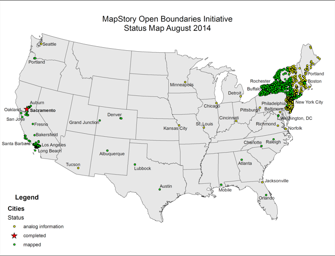 An image of MapStory Open Boundaries Initiative Status Map August 2014