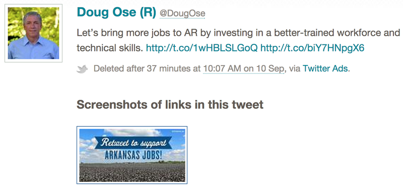 A deleted tweet from Republican House challenger Doug Ose who is running in California's 7th district.