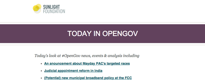 This is a screenshot of the new Today in OpenGov newsletter