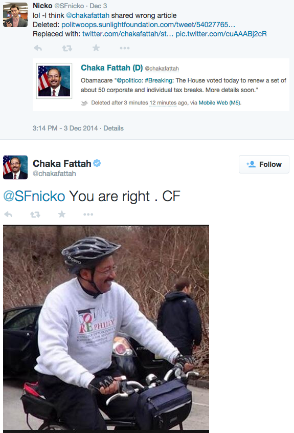 A response from Rep. Chaka Fattah, D-Pa., about a comment on a deleted tweet captured by Politwoops.