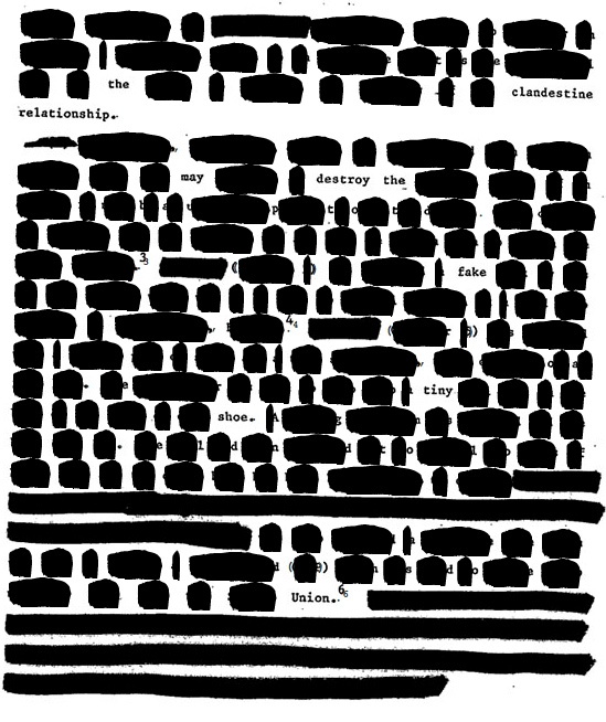 A heavily redacted document that reveals a poem using the Sunlight Foundation's FOIA Poetry tool.